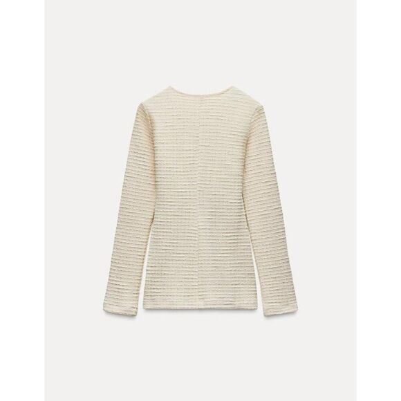 Zara Womens Sweater Bows M Medium Ivory Textured Long Sleeve 5039/153 NWOT - Picture 4 of 10
